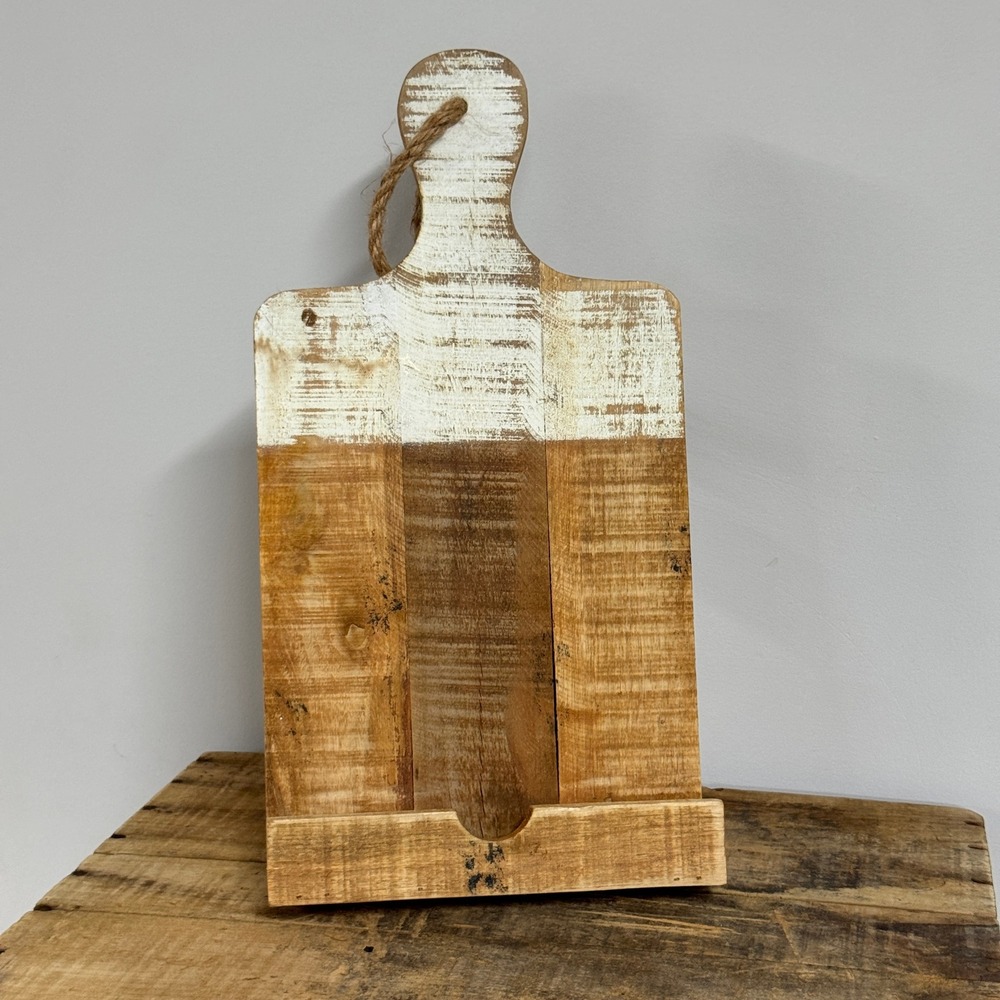 Creative Co-Op Wood Cookbook Tablet Holder White Dipped Stand Farmhouse Rustic